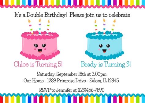 Sibling Double Birthday Invitation Digital File Sibling Birthday