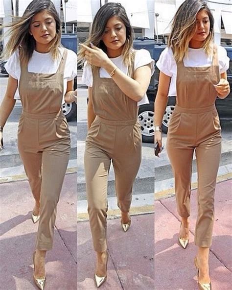 Dress Pantsuit Kylie Jenner Beige White Shirt Romper Pants Brown Jumpsuit Jumpsuit