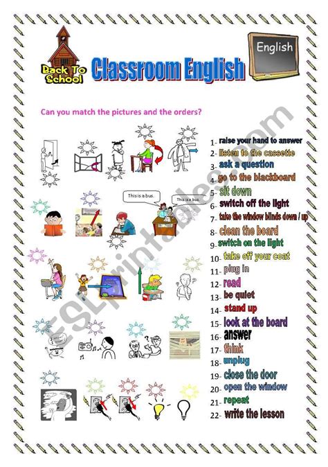 Classroom English Esl Worksheet By Reb77
