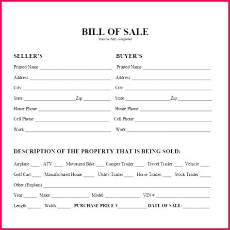 7 Personal Property Bill Of Sale Template 58679 Fabtemplatez