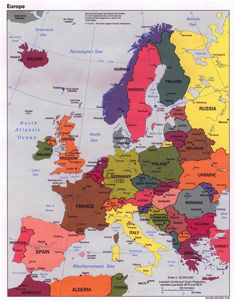 Large Political Map Of Europe With Major Cities 1998 Europe