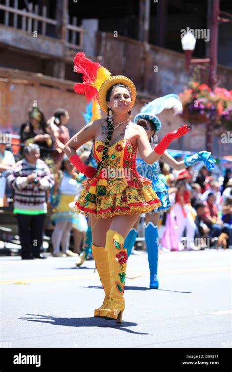 Bolivian Dancers In Traditional Costume During Carnaval Parade In