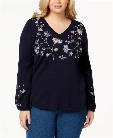 Style And Co Embroidered V Neck Peasant Top Plus Size 2x
