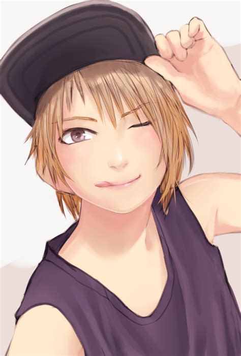 Safebooru 1girl Q Baseball Cap Blonde Hair Brown Eyes Hand Up Hat