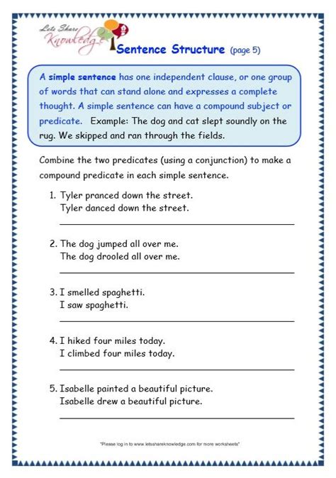 Simple Sentences Worksheet 5th Grade