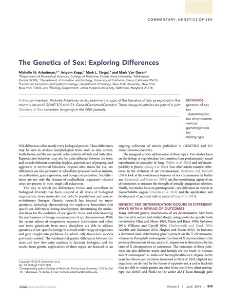 Pdf The Genetics Of Sex Exploring Differences