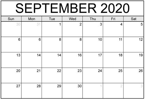 September 06, 2021 virtual registration ends: September 2020 Calendar Template Printable Holidays Images ...