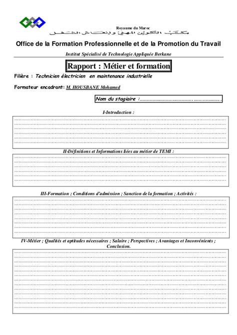 Rapport Métiers Et Formation