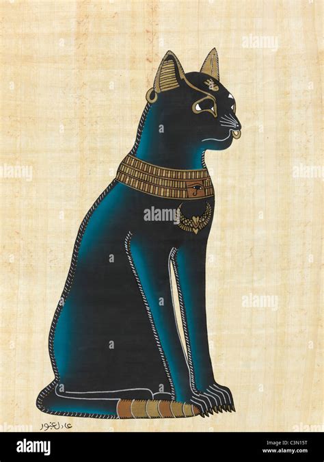 Bastet Egyptian Cat Goddess On Papyrus Stock Photo Alamy