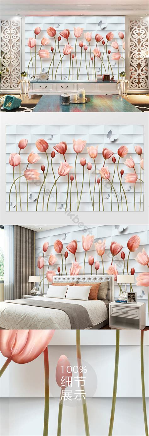 Fashionable Modern Minimalist 3d Stereo Flower Tulip Tv Background Wall