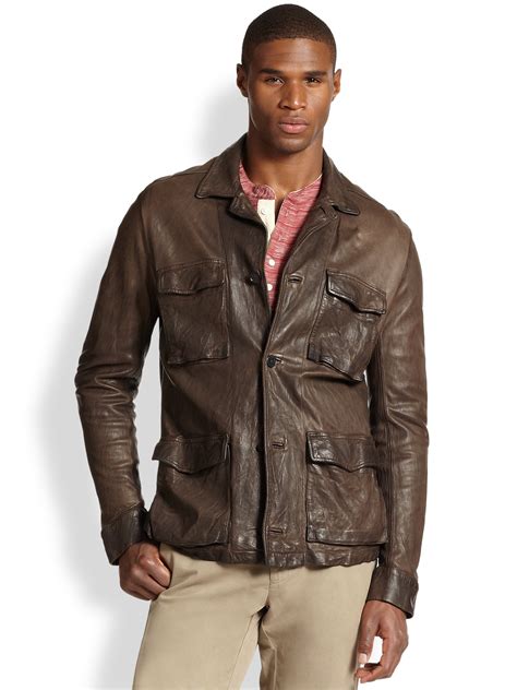 Lyst Billy Reid Military Leather Shirt Jacket In Brown For Men