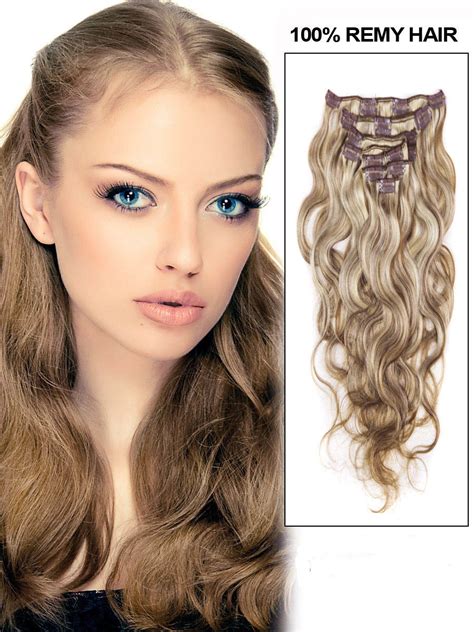 Our clip in human hair extensions cheap(woven extensions), are produced with 100% human remy hair of the highest quality. 24 Inch #8/613 Ash Brown/Blonde Mixed Clip In Hair ...
