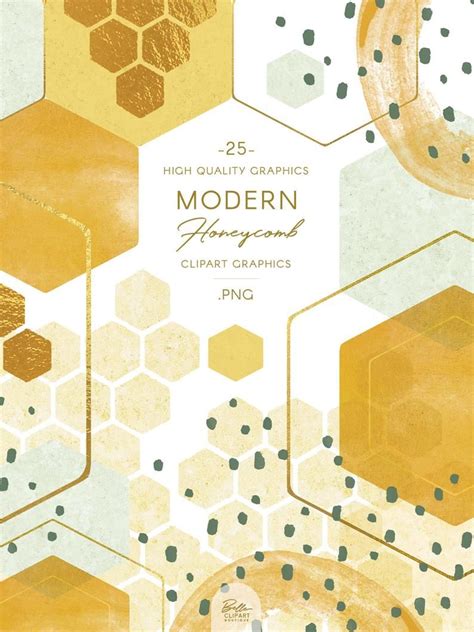 Watercolor And Gold Honeycomb Clip Art Geometric Hex Shapes Etsy Clip