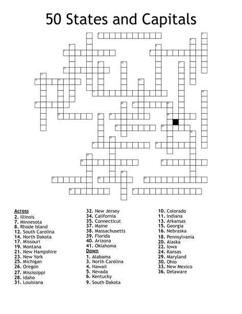 50 States And Capitals Crossword Wordmint