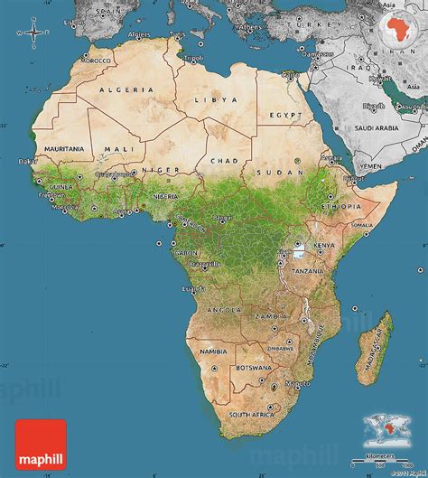 Satellite Map Of Africa Desaturated Land Only