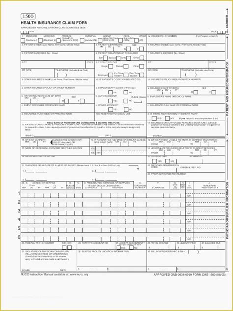 Free Cms 1500 Template For Word Of 1500 Claim Form Pdf Hcfa 1500 Form