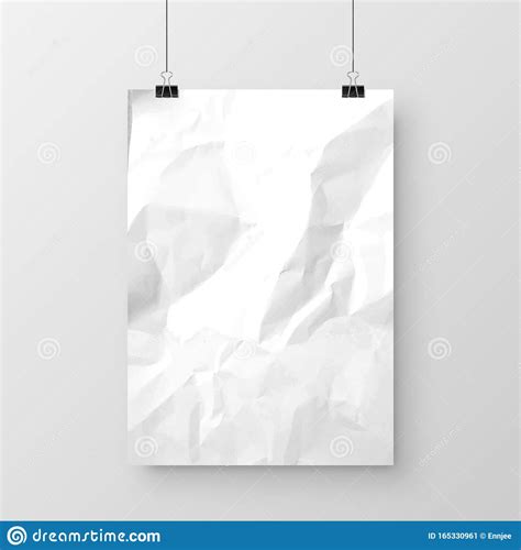 Realistic Hanging Blank Crumpled Paper Sheet With Shadow In A4 Format