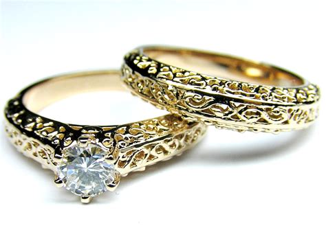 Engagement Ring Filigree Diamond Engagement Ring And Matching Wedding