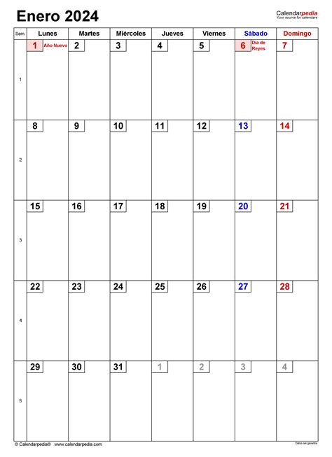 Calendario Enero 2024 En Word Excel Y Pdf Calendarpedia