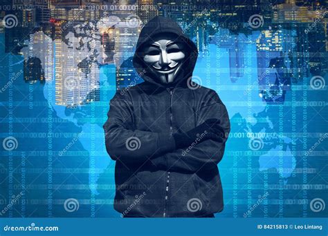 Hooded Hacker With Mask Working Out Editorial Stock Photo Image Of