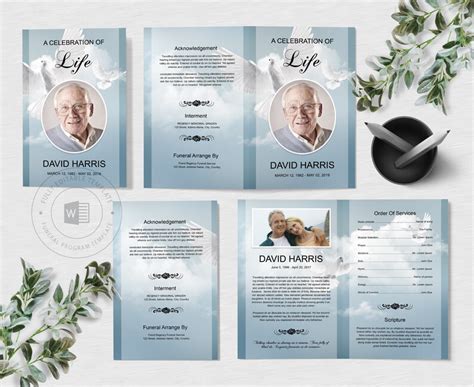 Angel Wing Funeral Program Template Obituary Program Etsy