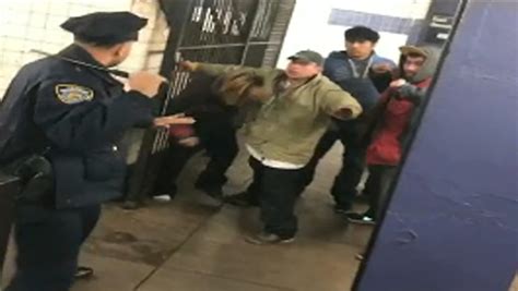 Shock Video Nypd Officer Fights Off Group Of Homeless Men Inside