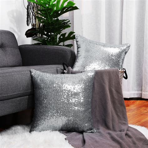 Piccocasa Sequin Shiny Comfy Solid Square Decorative Throw Pillow