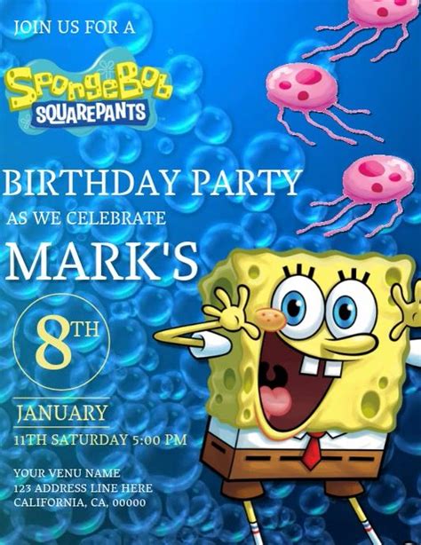 11070 Kids Birthday Spongebob Customizable Design Templates