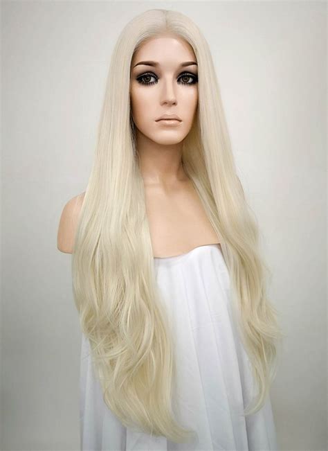 Straight Platinum Blonde Lace Front Synthetic Wig LW D Synthetic Wigs Platinum Blonde Wigs