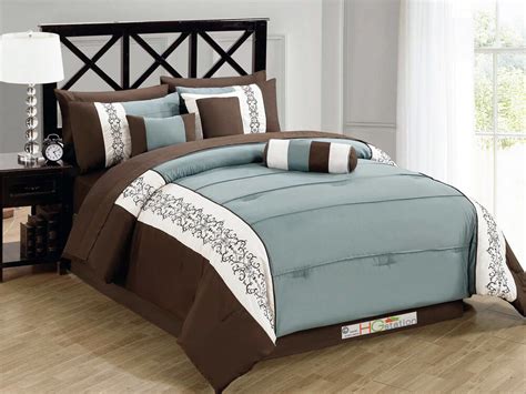 Blue & brown florence comforter set by victoria classics. 7-Pc Pintuck Scroll Floral Embroidery Comforter Set Brown ...