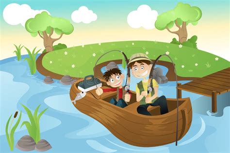 Padre E Hijo Están Pescando Concepto De Actividades Familiares Al Aire