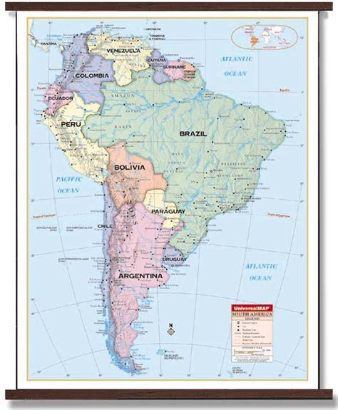 Deluxe Laminated Wall Map Of South America 54x69 137m X 175m 24384