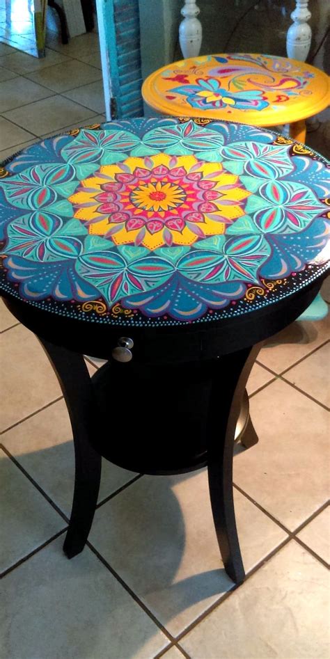 Bohemian Design Mandala Hand Painted Table Furniture By Artist