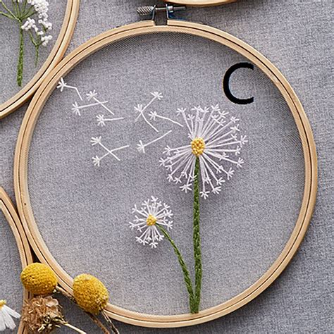 Modern Dandelion Pattern Hand Embroidery Full Kit Beginner | Etsy