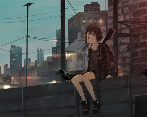 1280x1024 Anime Girl Sitting Alone Roof Sad 4k 1280x1024 Resolution Hd