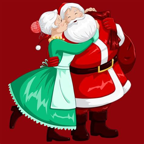 Mrs Claus Kisses Santa On Cheek And Hugs Kiss Illustration Christmas