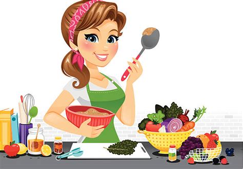 Royalty Free Woman Cooking In Kitchen Clip Art Vector Images