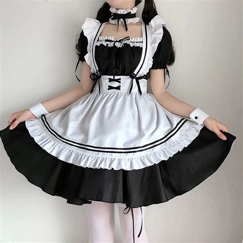 Black Cute Lolita Maid Costumes Girls Women Lovely Maid Etsy