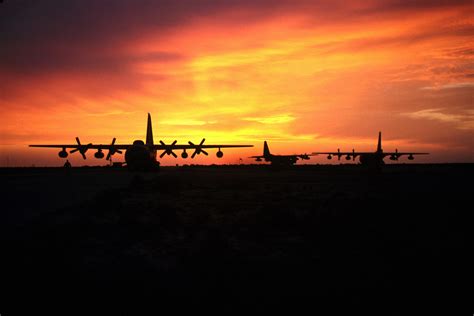 C 130 Hercules Sit On The Flightline During The Evening Sunset At Ali