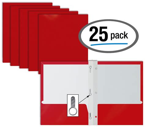 2 Pocket Glossy Red Paper Folders With Prongs By Better Office