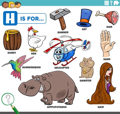 Letter H Words Educational Set With Cartoon Characters 7048108 Vector