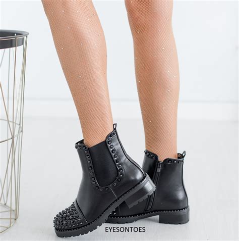 Womens Ladies Ankle Low Heel Chunky Sole Studded Chelsea Ankle Boots