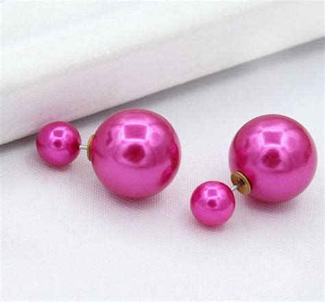 Double Sided Pearl Stud Earrings Hot Pink By HaitchLondon On Etsy