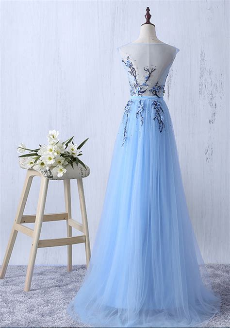 Beautiful Tulle And Floral Embroidery Long Formal Dress Tulle Party