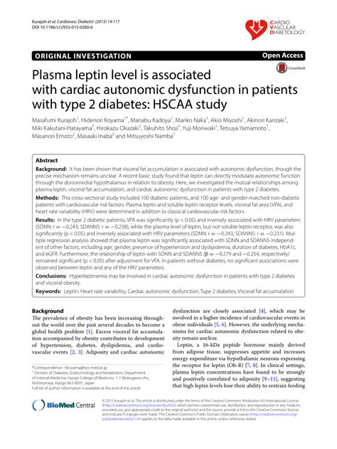 Pdf Plasma Leptin Level Is Associated With Cardiac Autonomic