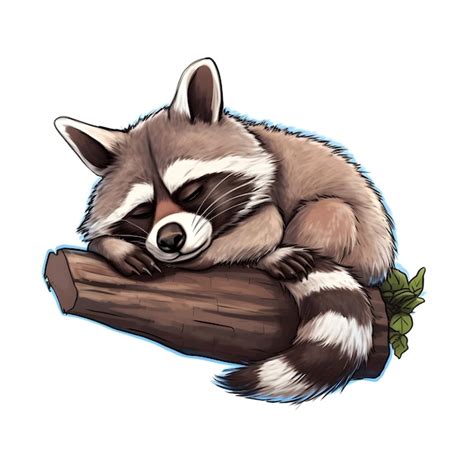 Premium Ai Image A Cartoon Raccoon Sleeping On A Tree Trunk
