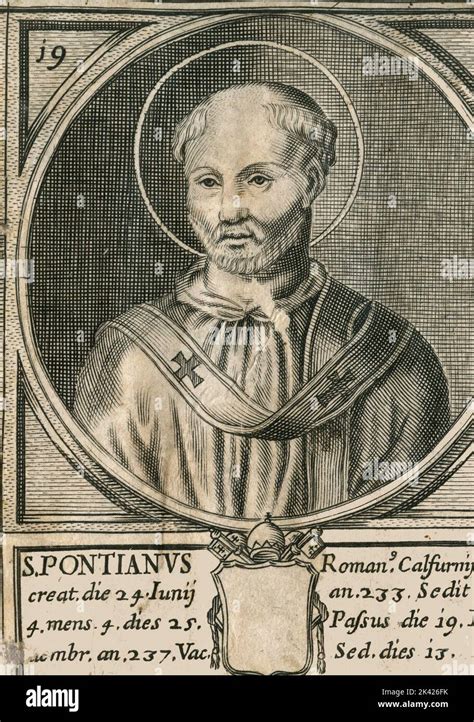 Portrait Of Pope St Pontianus Engraving From The Summorum Romanorum