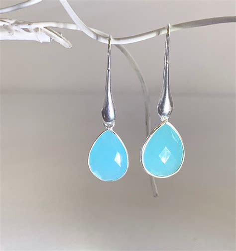 Light Blue Chalcedony Earrings Gemstone Earring Dangle Earring Etsy