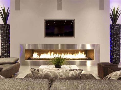 Long Contemporary Electric Fireplace Living Room Design Modern