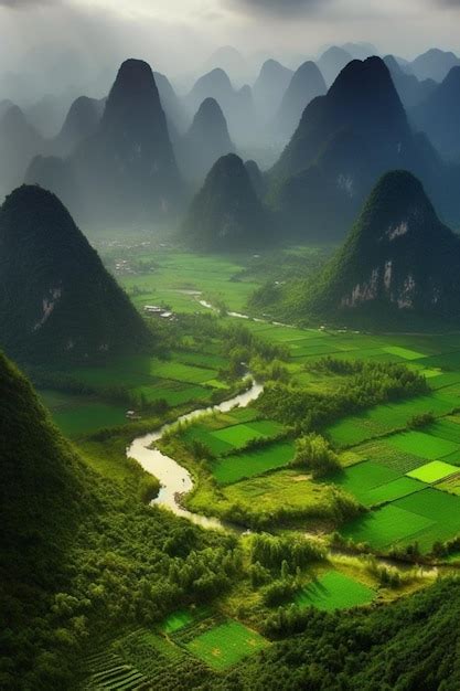 Premium Ai Image The Green Mountains Of Guilin China